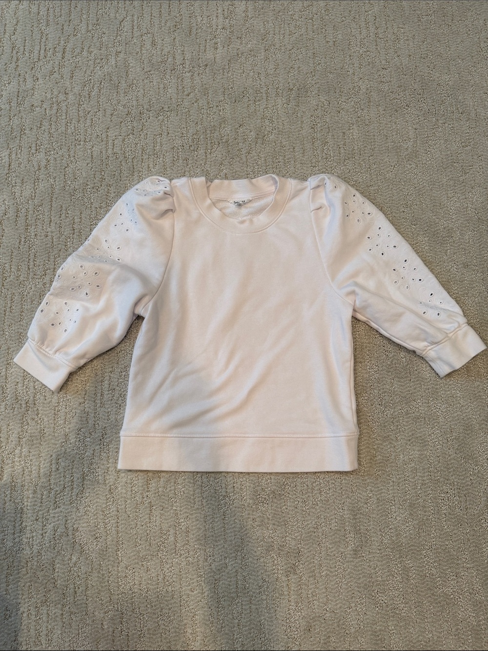 Splendid Puff-Sleeve Eyelet Sweatshirt, 3/4 sleeve - Woman’s XS